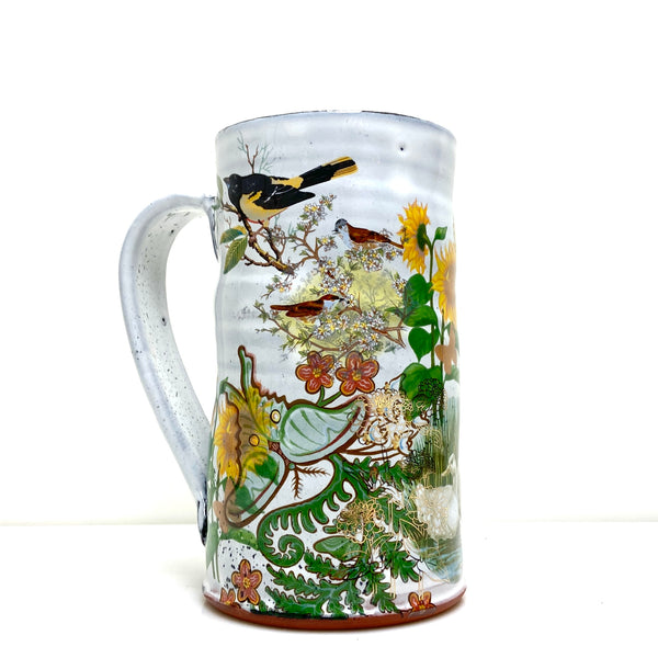 Tall Bird and flowers mug